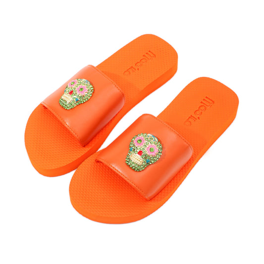 Pantolette / Totenkopf - Orange