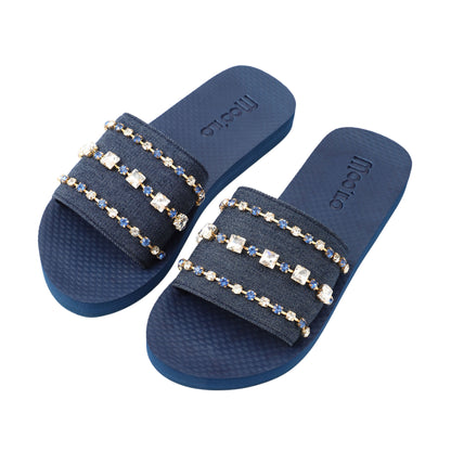 Pantolette / Bandage Jeans mit Steinen - Blau