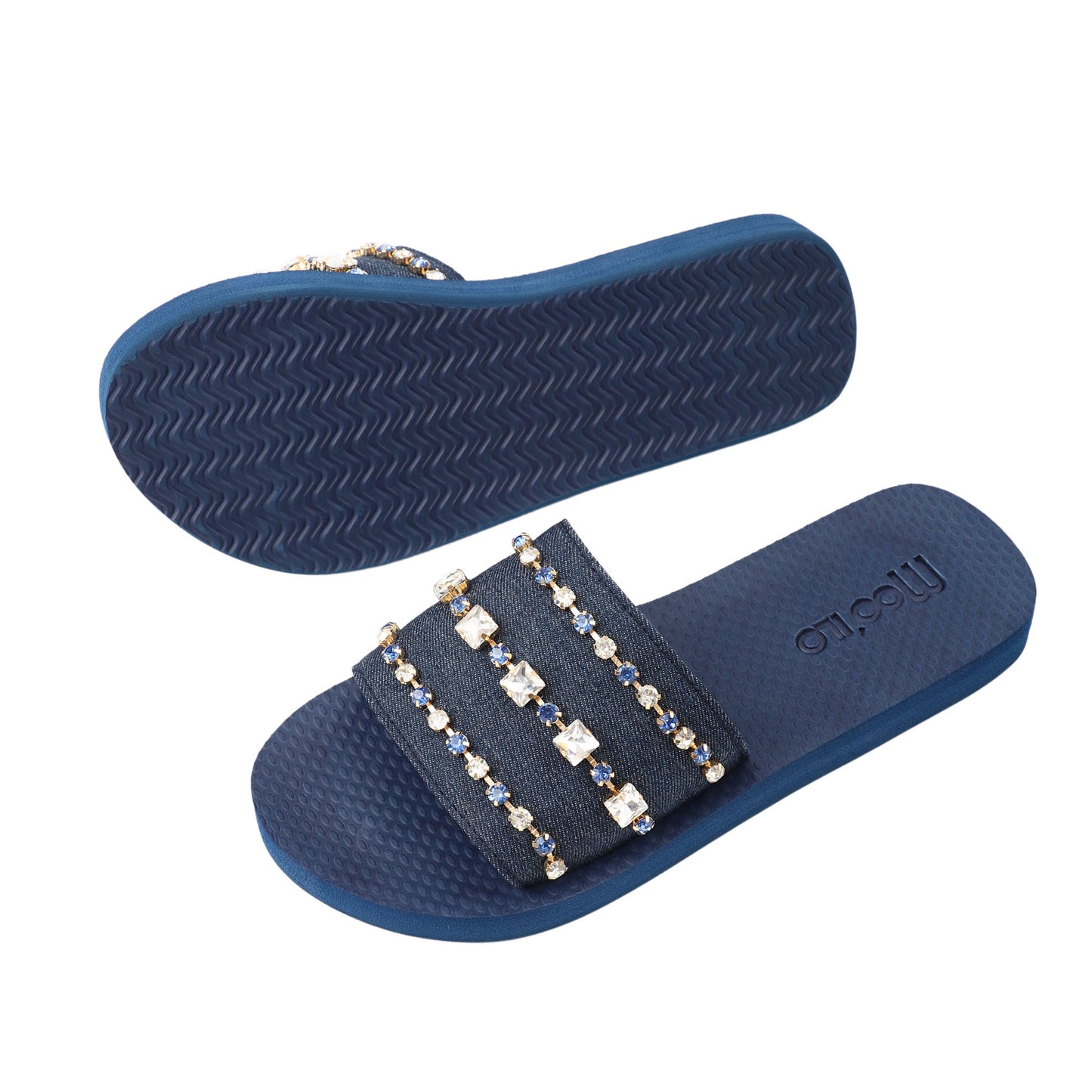 Pantolette / Bandage Jeans mit Steinen - Blau