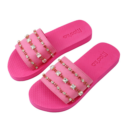 Pantolette / Bandage Jeans mit Steinen - Pink