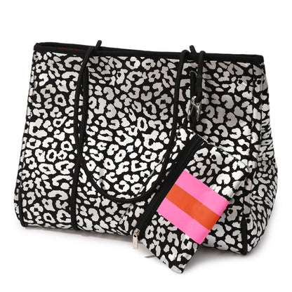 Taschen / Neopren-Shopper Lilly - Leo Schwarz-Silber