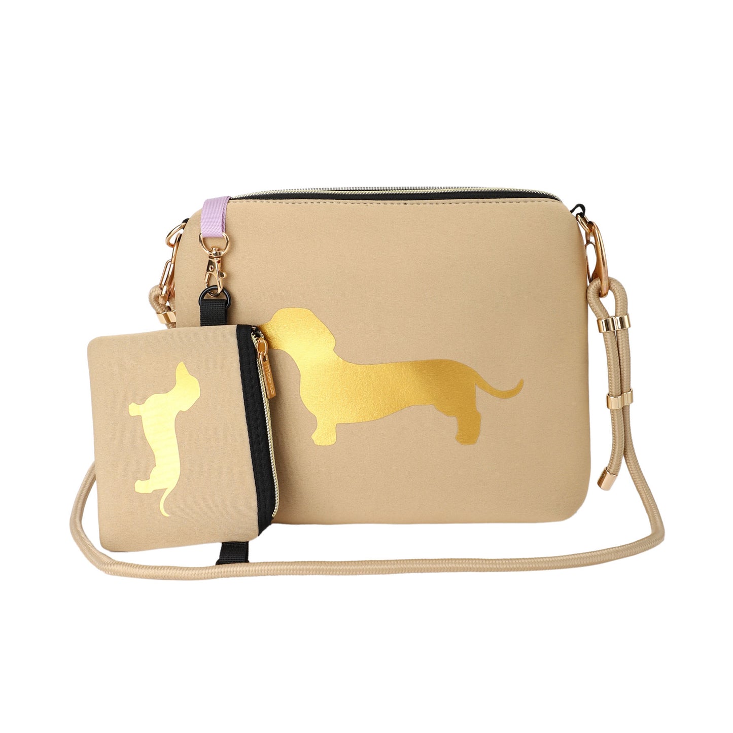 Taschen / Neopren-Umhängetasche Cleo - Dackel Beige-Gold