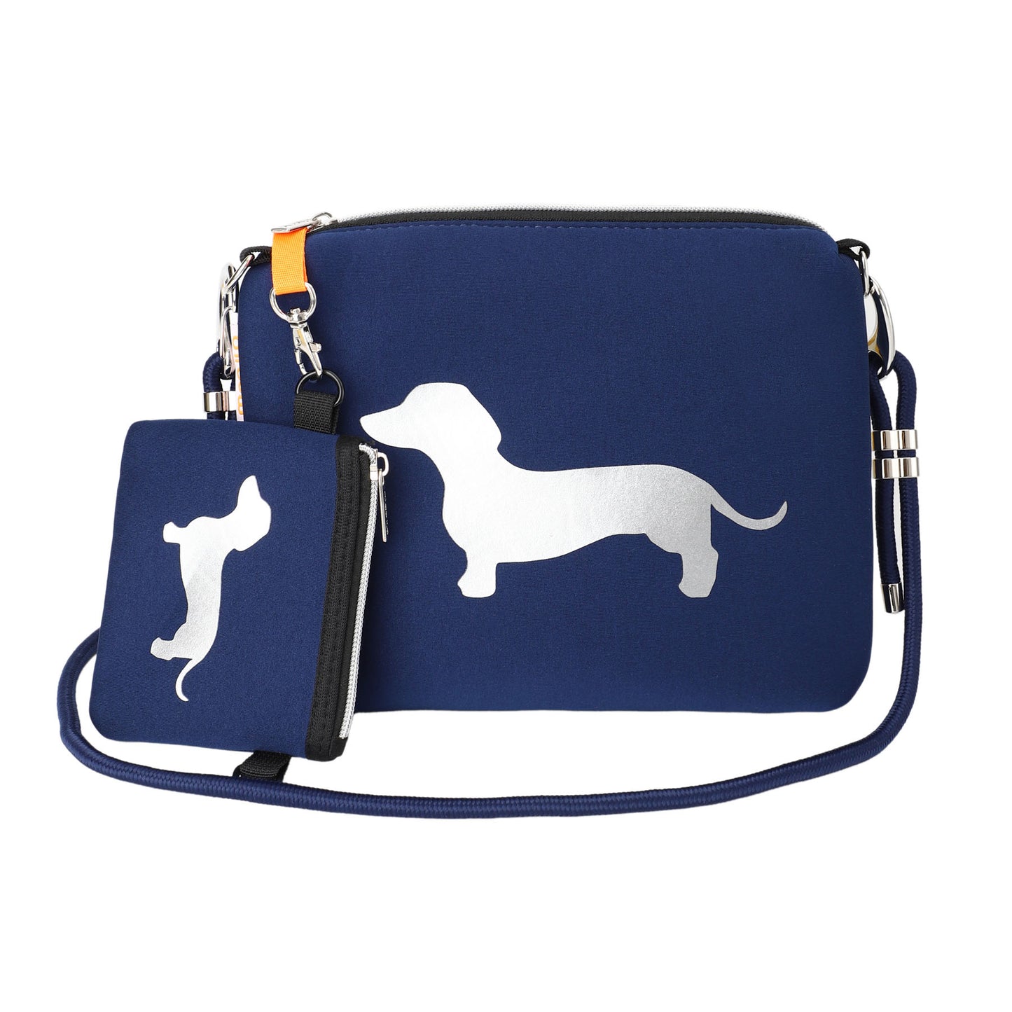 Taschen / Neopren-Umhängetasche Cleo - Dackel Navy-Silber