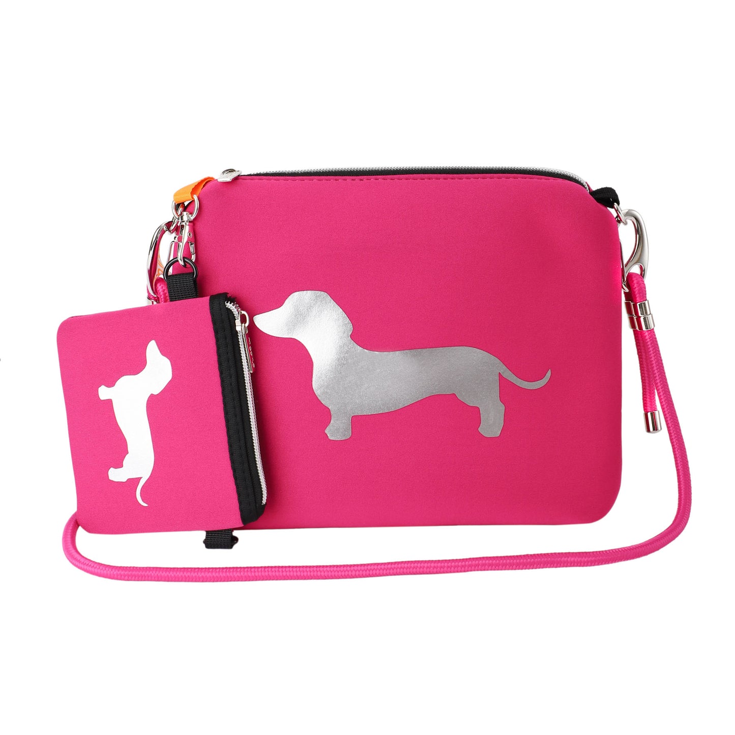 Taschen / Neopren-Umhängetasche Cleo - Dackel Pink-Silber