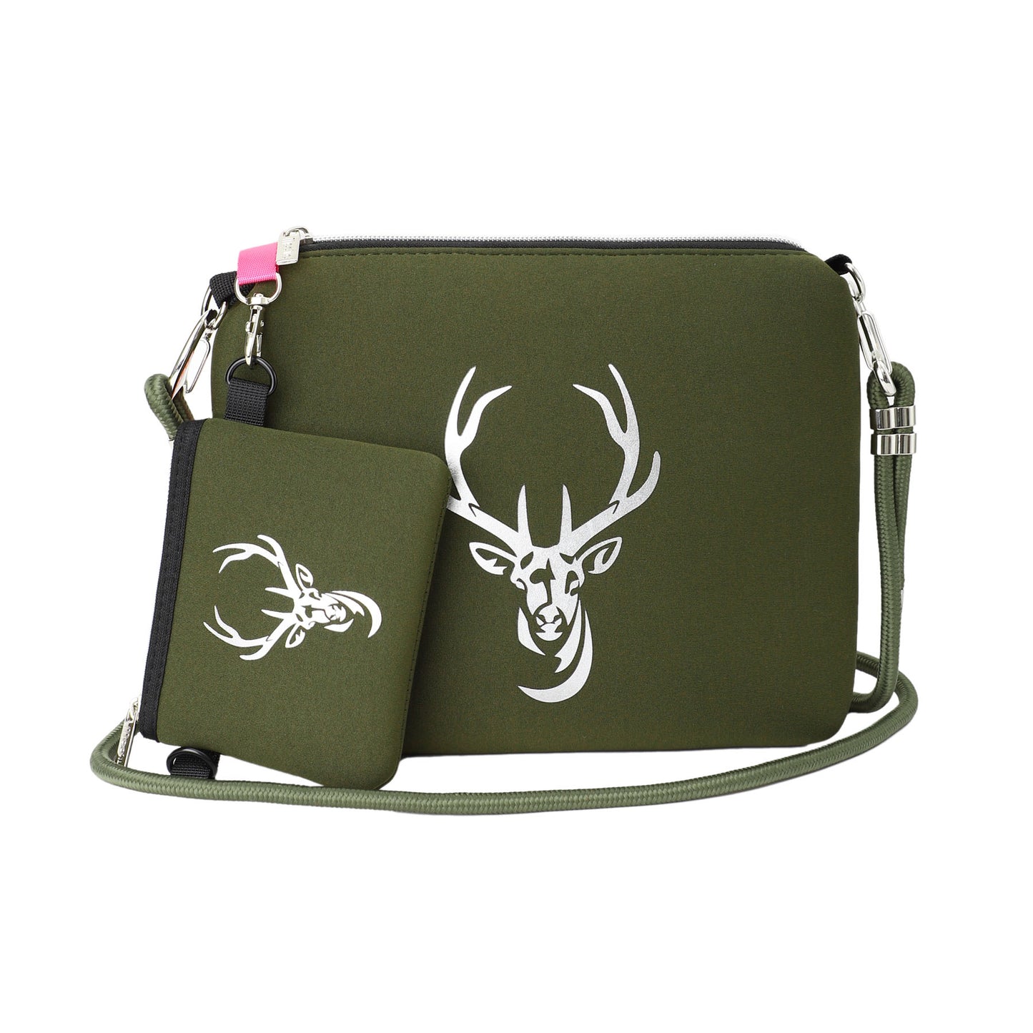 Taschen / Neopren-Umhängetasche Cleo - Hirsch Khaki-Silber