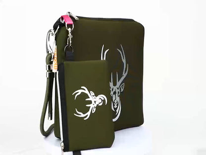 Taschen / Neopren-Umhängetasche Cleo - Hirsch Khaki-Silber