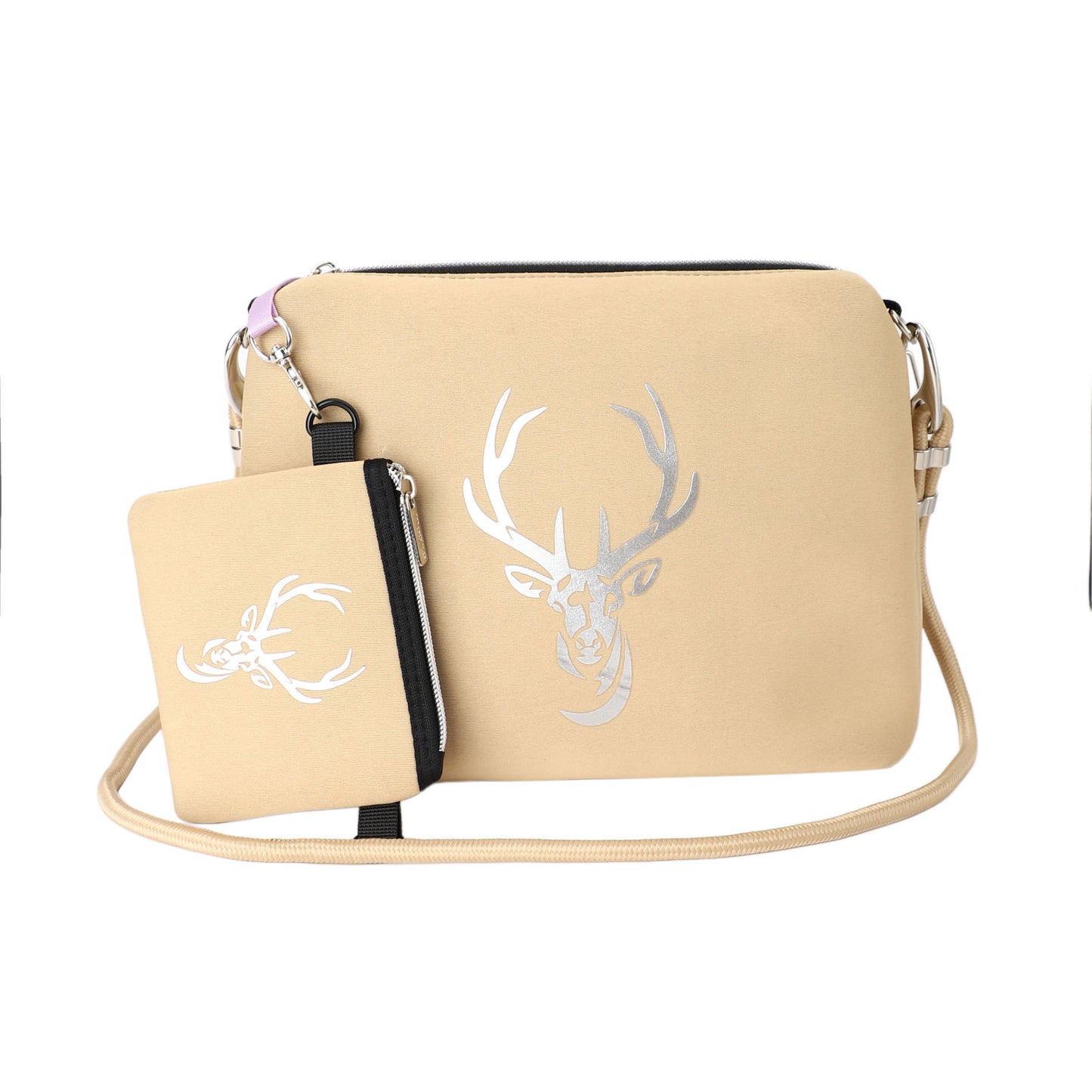Taschen / Neopren-Umhängetasche Cleo - Hirsch Beige-Silber