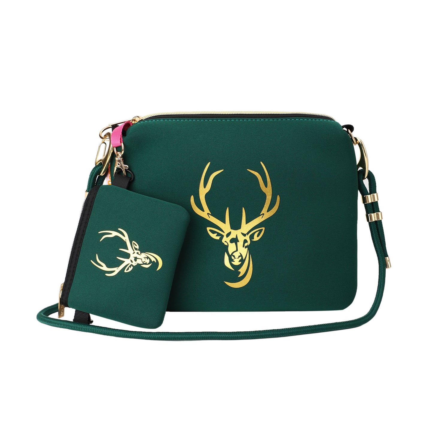 Taschen / Neopren-Umhängetasche Cleo - Hirsch Dunkelgrün-Gold