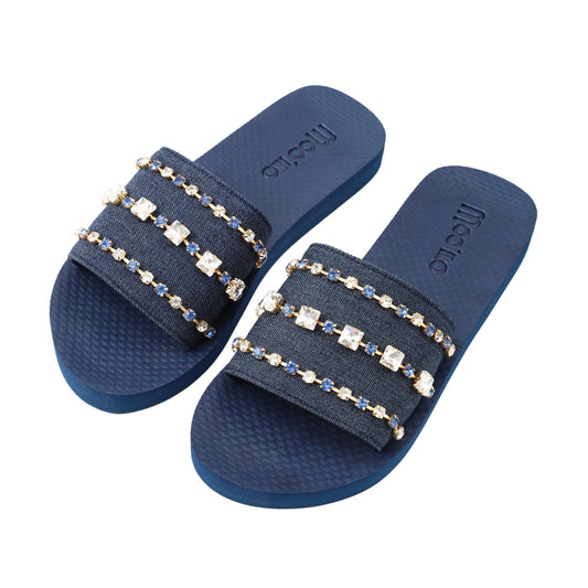 Pantolette / Bandage Jeans mit Steinen - Blau Set B