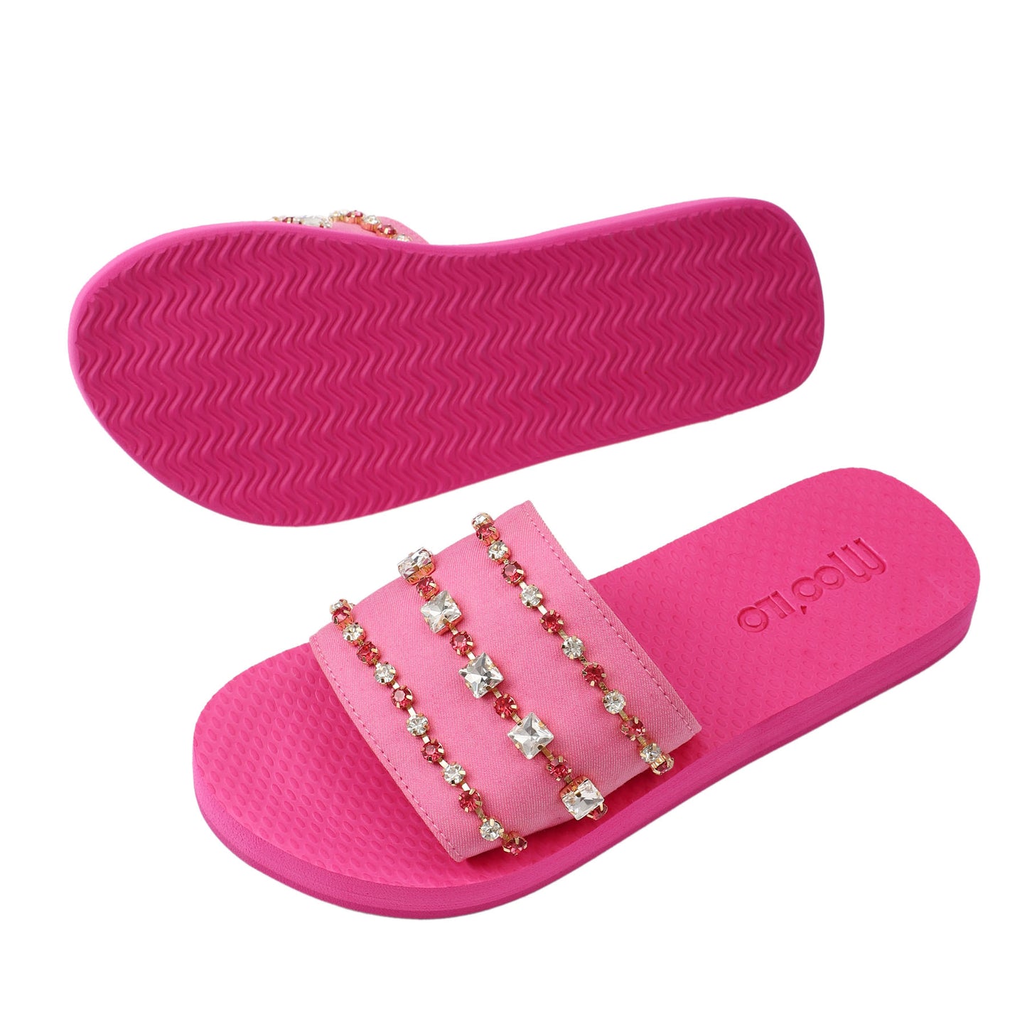 Pantolette / Bandage Jeans mit Steinen - Pink Set B