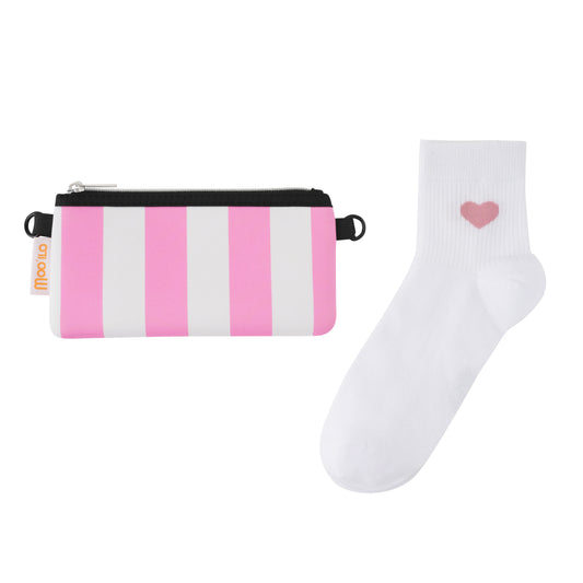 Socken / Streifen - Weiß-Pink - 6er Set