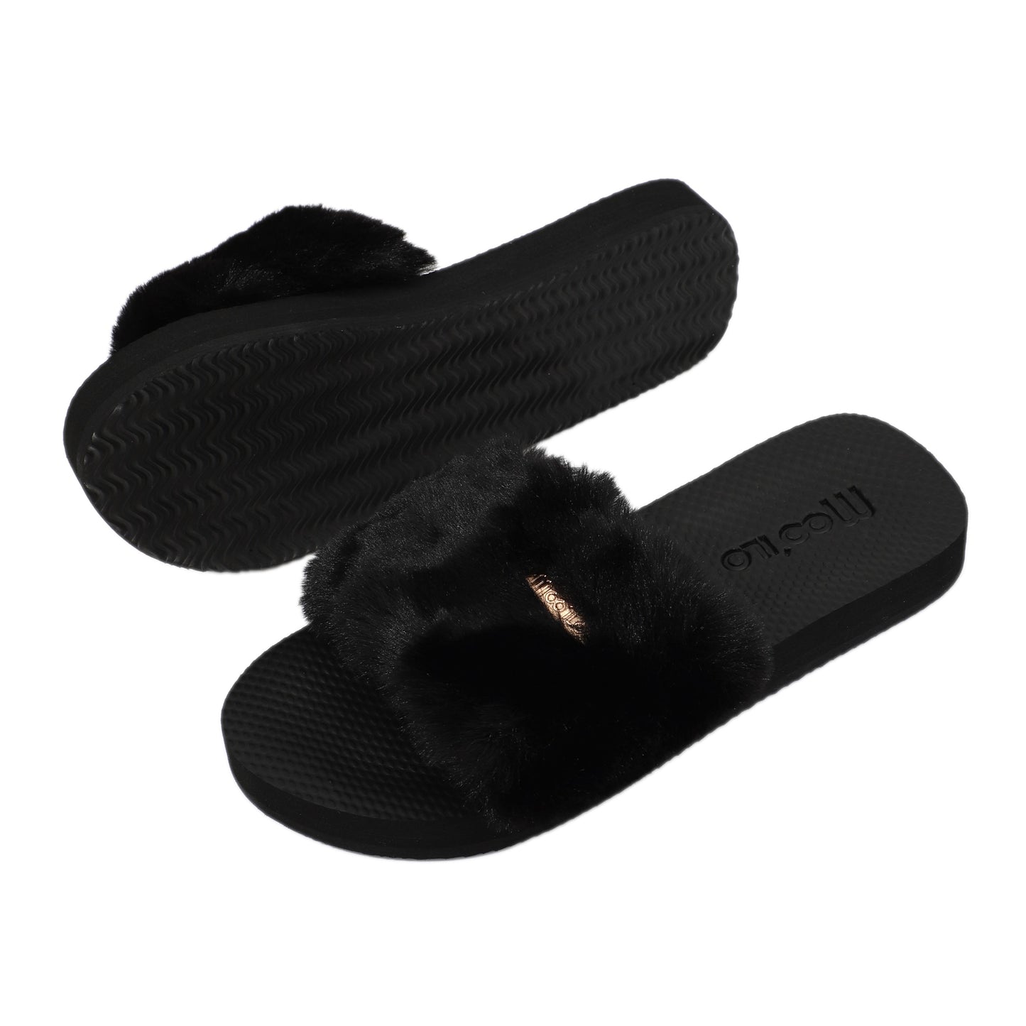 Pantolette / Teddy - Schwarz